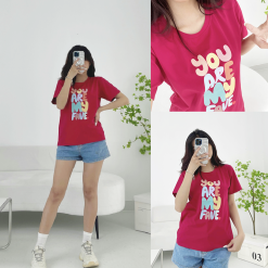 Áo thun thái nữ cổ tròn form suông in chữ nổi - AG1181