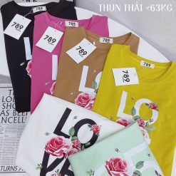 Áo thun thái nữ form suông cổ tròn in chữ LOVE phối hoa - AG1182