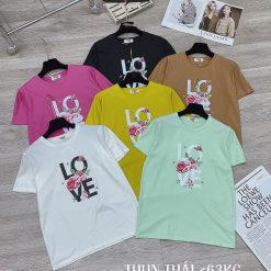 Áo thun thái nữ form suông cổ tròn in chữ LOVE phối hoa - AG1182