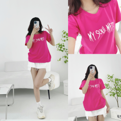 Áo thun thái nữ cổ tròn form suông in chữ My Soul Mate - AG1186