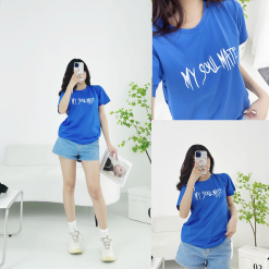 Áo thun thái nữ cổ tròn form suông in chữ My Soul Mate - AG1186