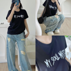 Áo thun thái nữ cổ tròn form suông in chữ My Soul Mate - AG1186