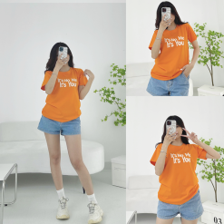 Áo thun thái nữ form suông cổ tròn in chữ nổi màu - AG1188