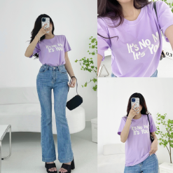 Áo thun thái nữ form suông cổ tròn in chữ nổi màu - AG1188