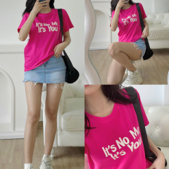 Áo thun thái nữ form suông cổ tròn in chữ nổi màu - AG1188