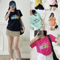 Áo thun thái nữ cổ tròn form suông in hình que kem - AG1190