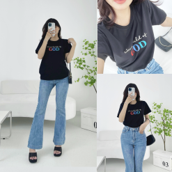 Áo thun thái nữ cổ tròn form suông in chữ GOD - AG1191