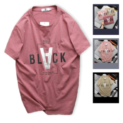 Áo thun nam cỏ tròn in chữ V chất cotton muối - AB430