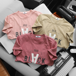 Áo thun nam cỏ tròn in chữ V chất cotton muối - AB430