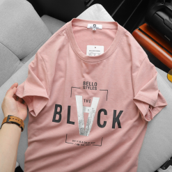 Áo thun nam cỏ tròn in chữ V chất cotton muối - AB430