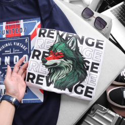 Áo Thun Nam Cổ Tròn Rurumen Màu Trắng Hình Sói Big Size - AB433