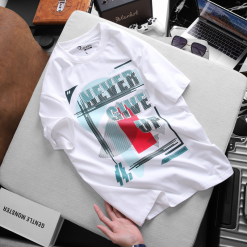 Áo Thun Nam Cổ Tròn Rurumen Màu Trắng Never Give Up Big Size - AB434