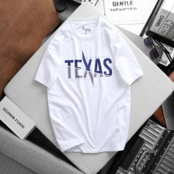 Áo Thun Nam Cổ Tròn Rurumen Màu Trắng In chữ Texas Big Size - AB435