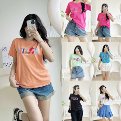 Áo thun thái nữ cổ tròn form suông in chữ Mickey - AG1209