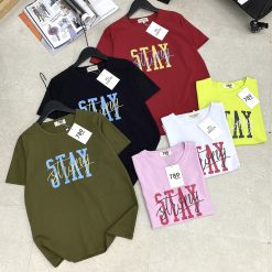 Áo thun thái nữ cổ tròn form suông in chữ Stay - AG1211