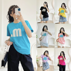 Áo thun thái nữ cổ tròn form suông in chữ M - AG1213