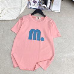 Áo thun thái nữ cổ tròn form suông in chữ M - AG1213