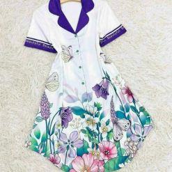 Đầm nữ form suông cổ bẻ họa tiết mặc nhà - DBO2449