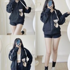 Áo Khoác Nữ Len Xốp Thêu Hình Gấu - KG291