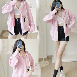 Áo Khoác Nữ Len Xốp Thêu Hình Gấu - KG291