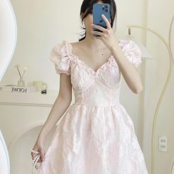 Đầm nữ hoa nổi viền ren ngực bèo hồng - VD5819