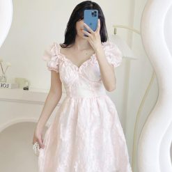 Đầm nữ hoa nổi viền ren ngực bèo hồng - VD5819