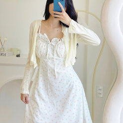 Đầm hai dây hoa nhí cúp ngực kèm áo khoác - VD5820