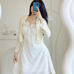 Đầm hai dây hoa nhí cúp ngực kèm áo khoác - VD5820