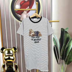 Đầm form suông sọc tay ngắn có túi in hình gấu - DBO2526