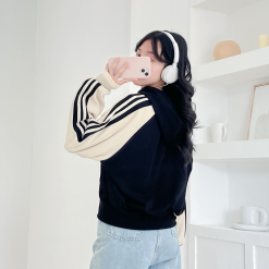 Áo khoác nữ lửng viền sọc phối dây màu cầu vòng bản to - KG294