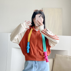 Áo khoác nữ lửng viền sọc phối dây màu cầu vòng bản to - KG294
