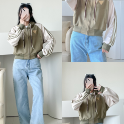 Áo khoác thun nữ dáng lửng có nón viền sọc màu - KG295