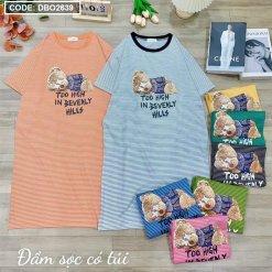 Đầm nữ form suông tay ngắn sọc ngang cổ tròn - DBO2639