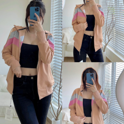 Áo Khoác Thun Nữ Có Nón Sọc Ngang Màu Size Dưới 55kg - KG297