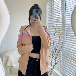 Áo Khoác Thun Nữ Có Nón Sọc Ngang Màu Size Dưới 55kg