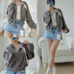 Áo khoác nữ dáng lửng phối logo thời trang - KG299