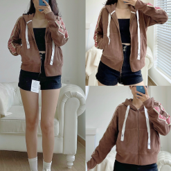 Áo khoác nữ có nón thun gân tay viền sọc màu - KG300