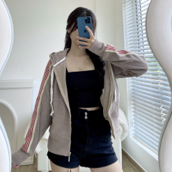 Áo khoác nữ có nón thun gân tay viền sọc màu - KG300