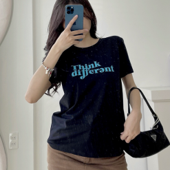 Áo thun thái nữ cổ tròn form suông in chữ Think Different - AG1215