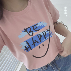 Áo Thun Thái Nữ Cổ Tròn Form suông in chữ Be Happy Nhiều Màu - AG1216