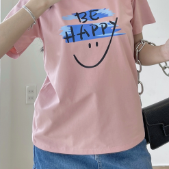 Áo Thun Thái Nữ Cổ Tròn Form suông in chữ Be Happy Nhiều Màu - AG1216