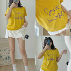 Áo Thun Thái Nữ Cổ Tròn Form suông in chữ Simple Beautyful Nhiều Màu - AG1220