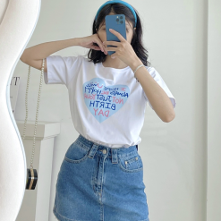 Áo Thun Thái Nữ Cổ Tròn Form suông Trái Tim Chữ Nhiều Màu - AG1221