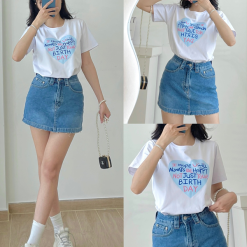 Áo Thun Thái Nữ Cổ Tròn Form suông Trái Tim Chữ Nhiều Màu - AG1221