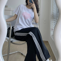 Áo Thun Thái Nữ Cổ Tròn Form suông Nhịp Trái Tim Chữ Nhiều Màu - AG1222