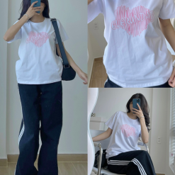 Áo Thun Thái Nữ Cổ Tròn Form suông Nhịp Trái Tim Chữ Nhiều Màu - AG1222