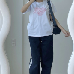 Áo Thun Thái Nữ Cổ Tròn Form suông Nhịp Trái Tim Chữ Nhiều Màu - AG1222