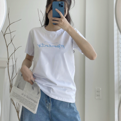 Áo Thun Thái Nữ Cổ Tròn Form suông Nhịp Trái Tim Chữ Moment - AG1223