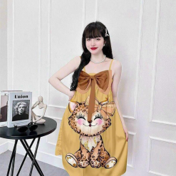 Đầm 2 dây form suông in nơ trước ngực - DBO2860