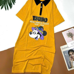 Đầm nữ form suông tay ngắn cổ bẻ in hình - DBO2969